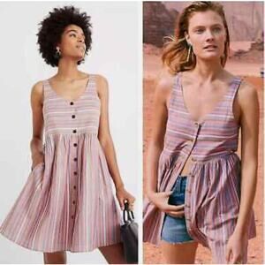 Madewell Scoopneck Tank Shirt Dress in Rainbow Stripe button down cotton size M